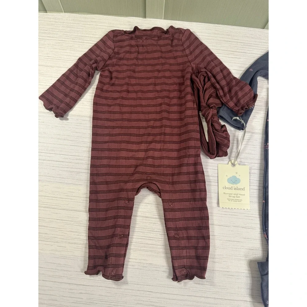 Cloud Island Baby Romper Headband and 3 Pack Pants Set 0-3M Burgundy Navy Pink